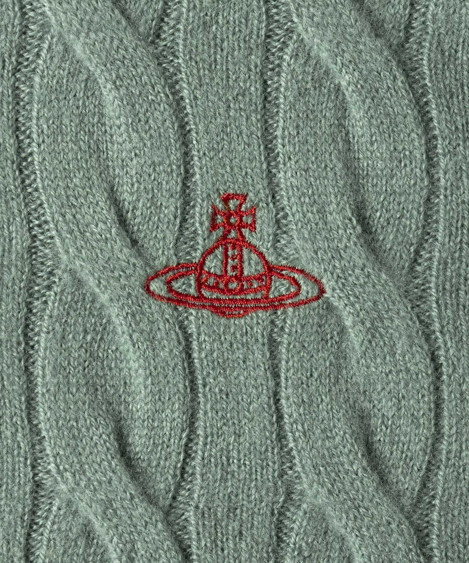 ウーレンケーブル クルーネックカーディガン(グリーン)（レディース