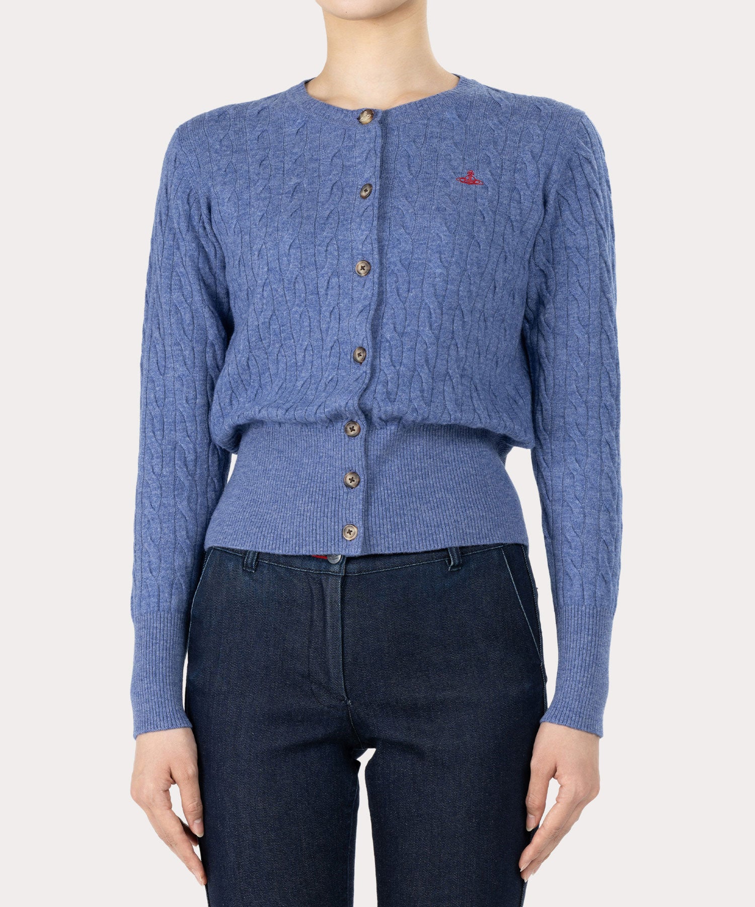 【Vivienne Westwood】ウーレンケーブルクルーネックカーディガン ウーレンケーブル クルーネックカーディガン(ブルー)（レディース