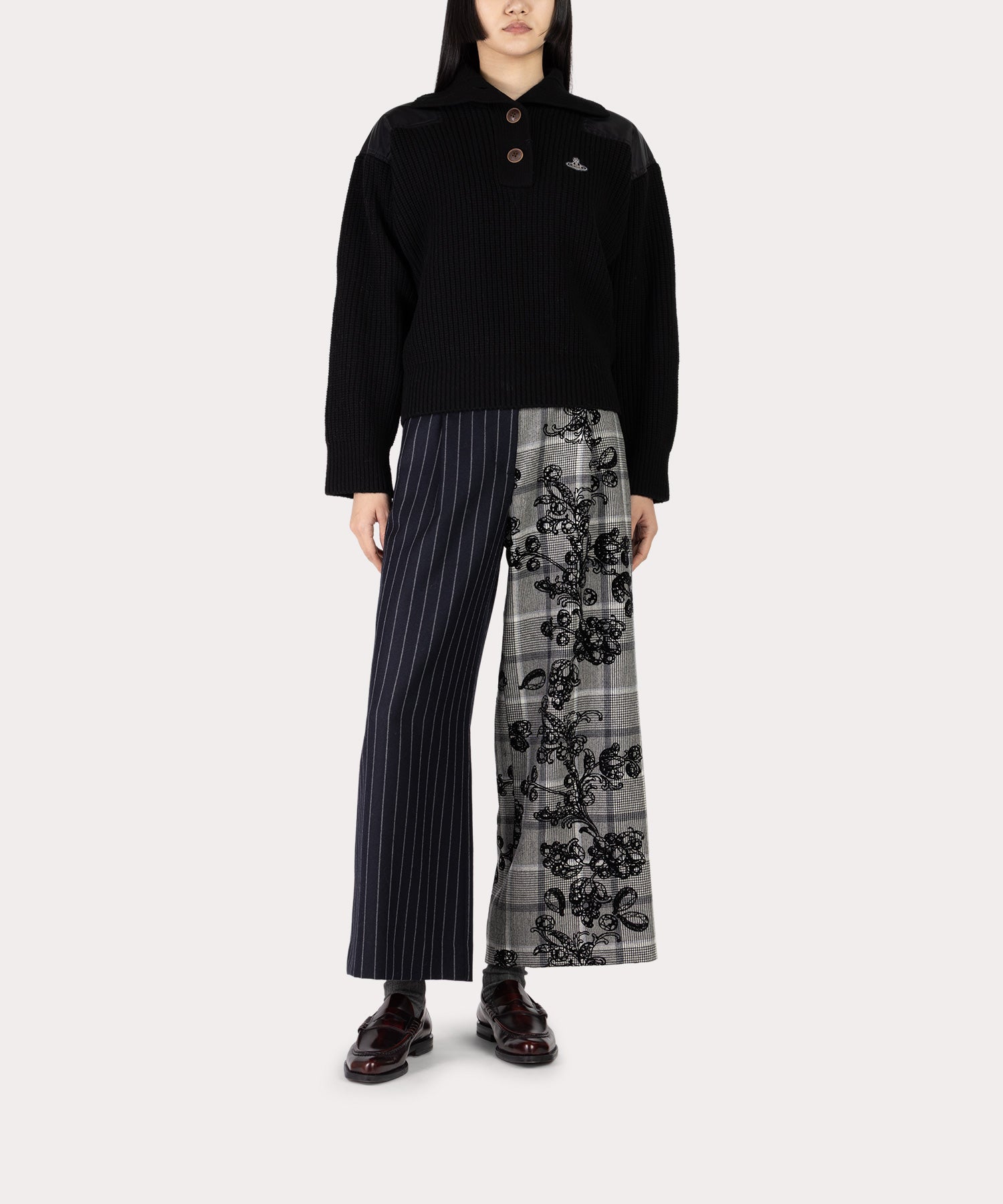 ミリタリーパッチ ローゲージニット(ブラック)（レディース