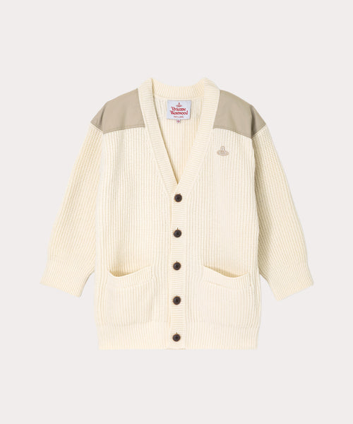 ミリタリーパッチ ローゲージニットカーディガン(ホワイト