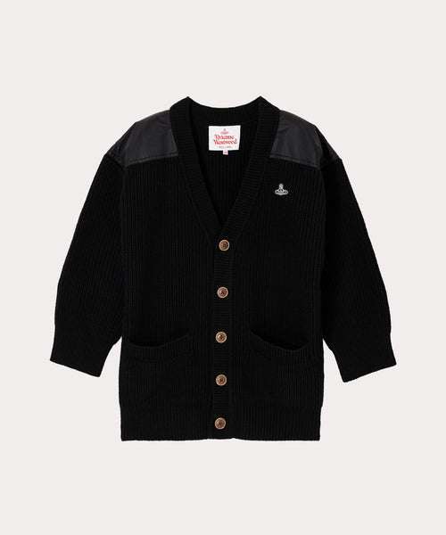 ミリタリーパッチ ローゲージニットカーディガン(ブラック