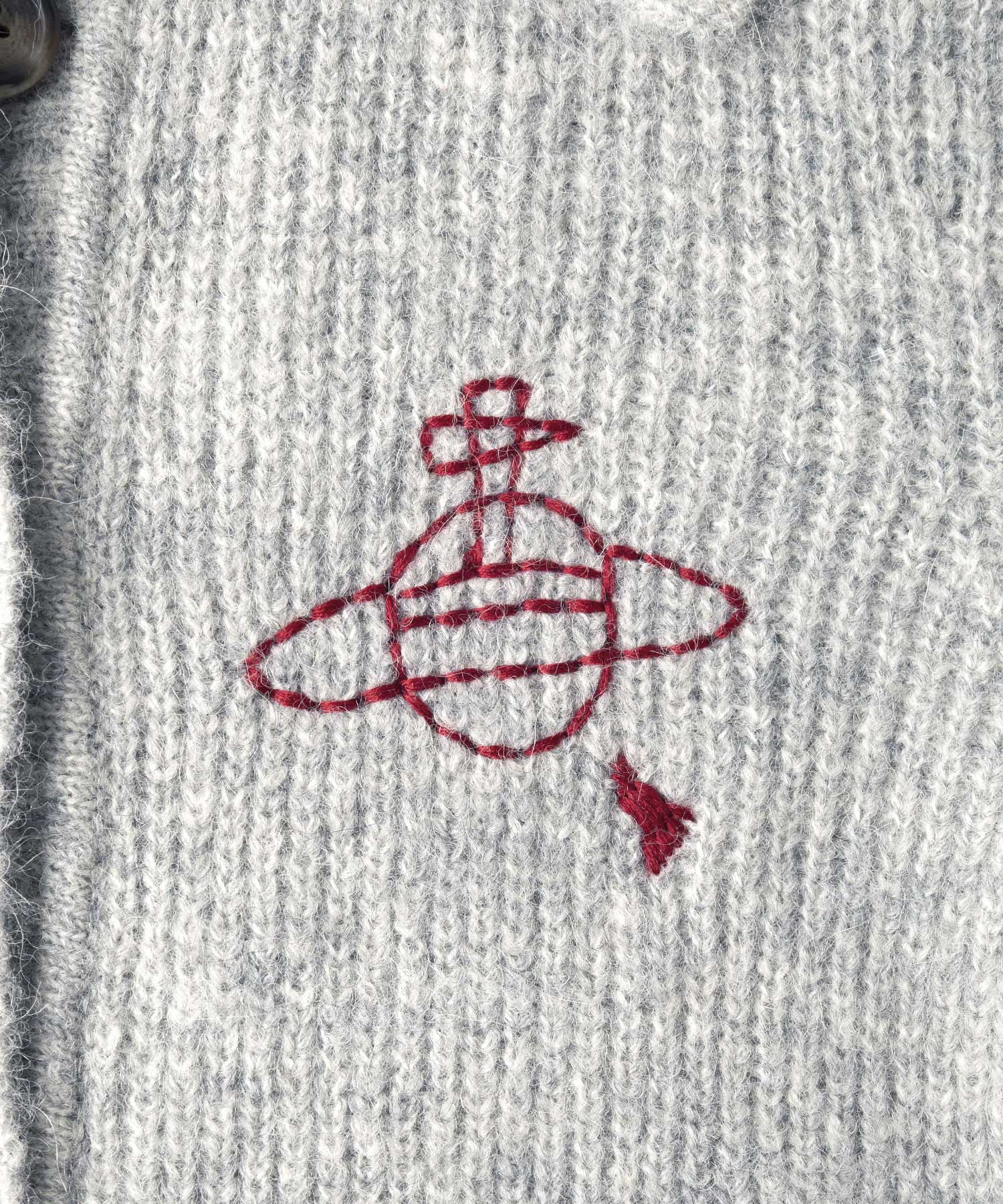 『希少』　ヴィヴィアン　エイジング加工　ニット　オーブ刺繍　グレー　【M】 ヘアリーニット 衿付きカーディガン(グレー)（レディース