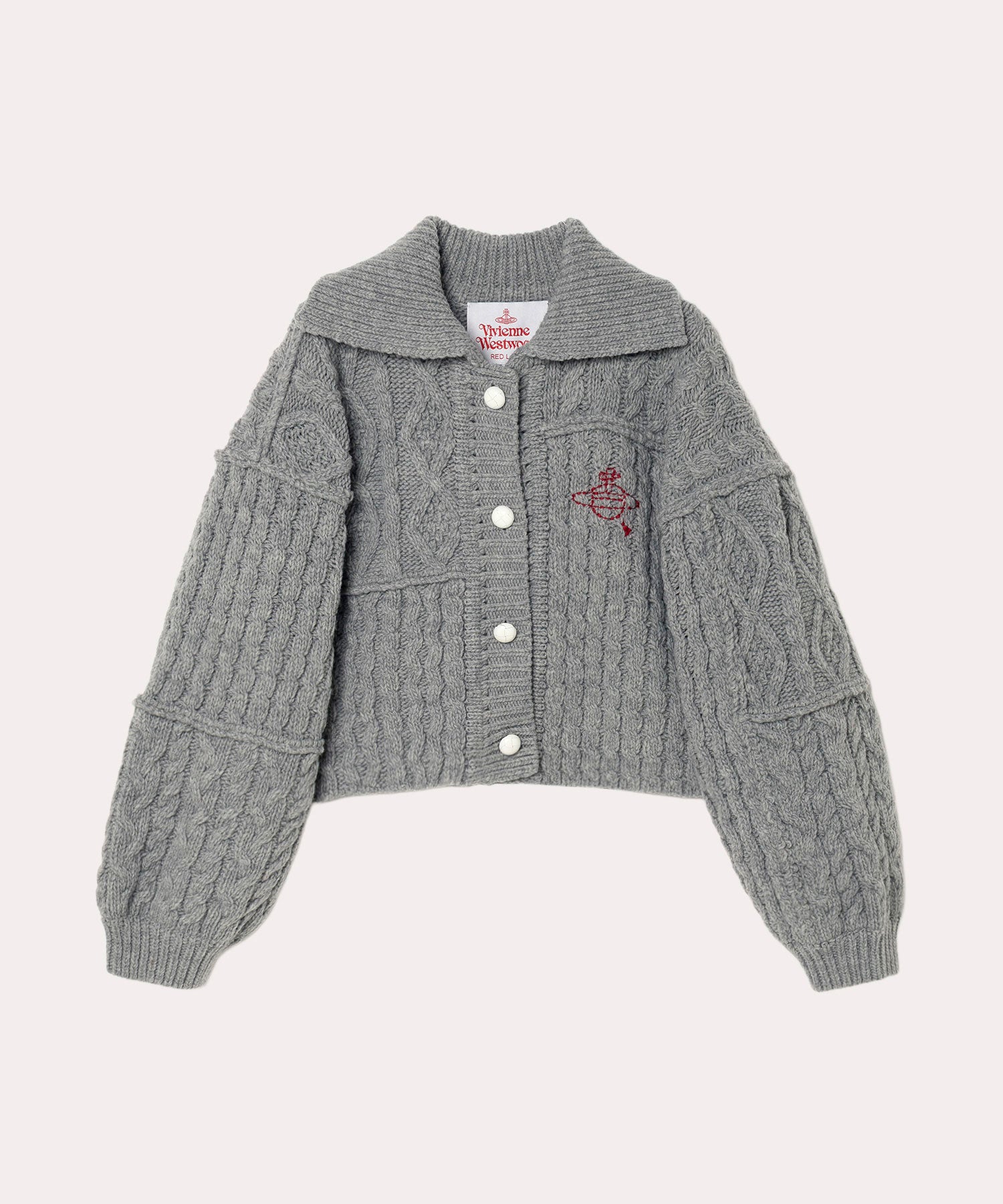 ヴィヴィアンウエストウッド ケーブル ニット カーディガン オーブ M グレー ヴィヴィアン ニット カーディガン グレー 赤ライン オーブ