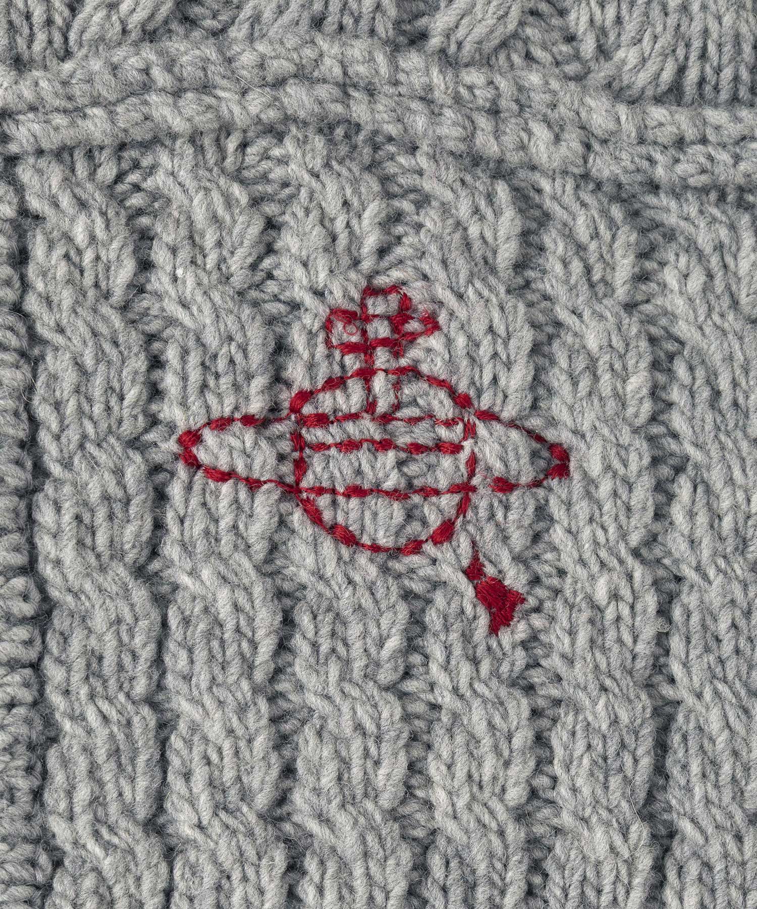 パッチワーク ケーブルニット(ライトグレー)（レディース