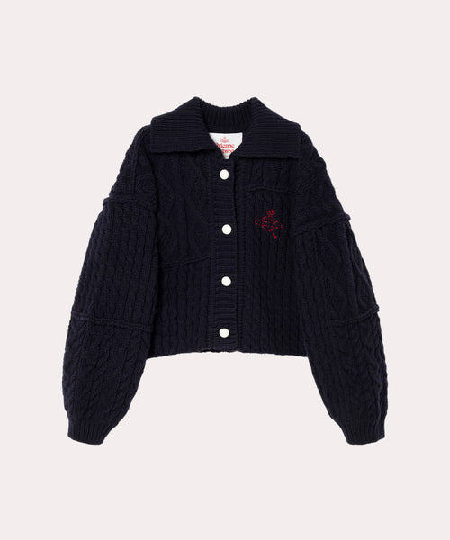 パッチワーク ケーブルニット(ブルー)（レディース）（1612152028