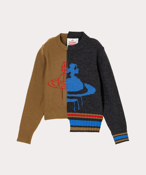 9/25迄【美品】Vivienne ヴィヴィアン 長袖セーター L HALF & HALF クルーネックニット(グレー)（レディース）（1612152029