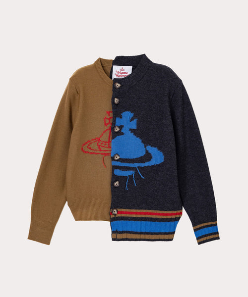 ヴィヴィアンウエストウッド ビッグオーブ柄 カーディガン グレー クルーネック HALF & HALF クルーネックカーディガン(グレー)（レディース