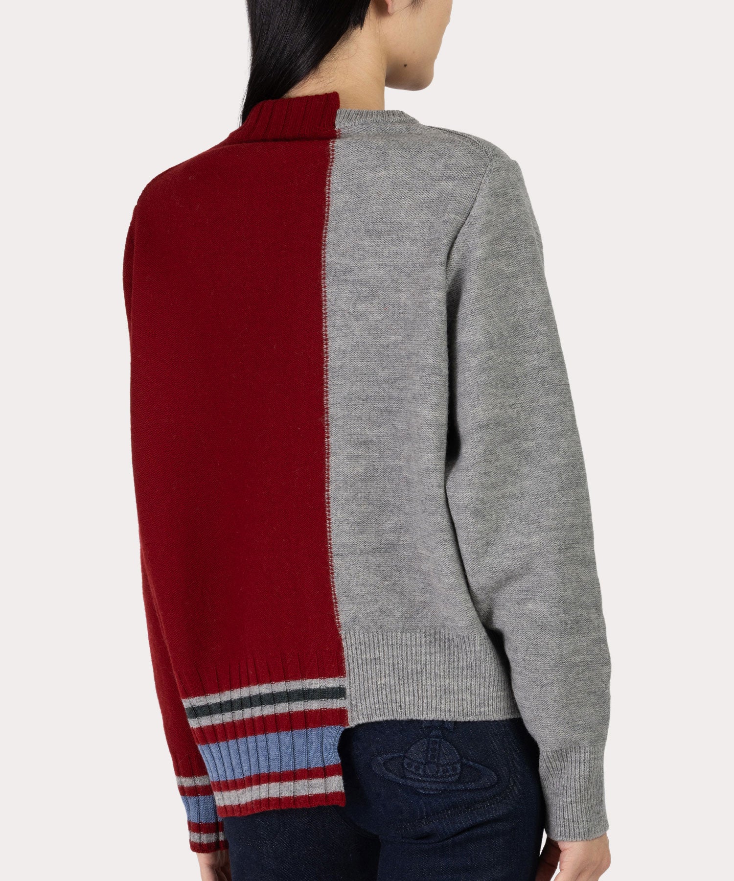 HALF & HALF クルーネックカーディガン(レッド)（レディース