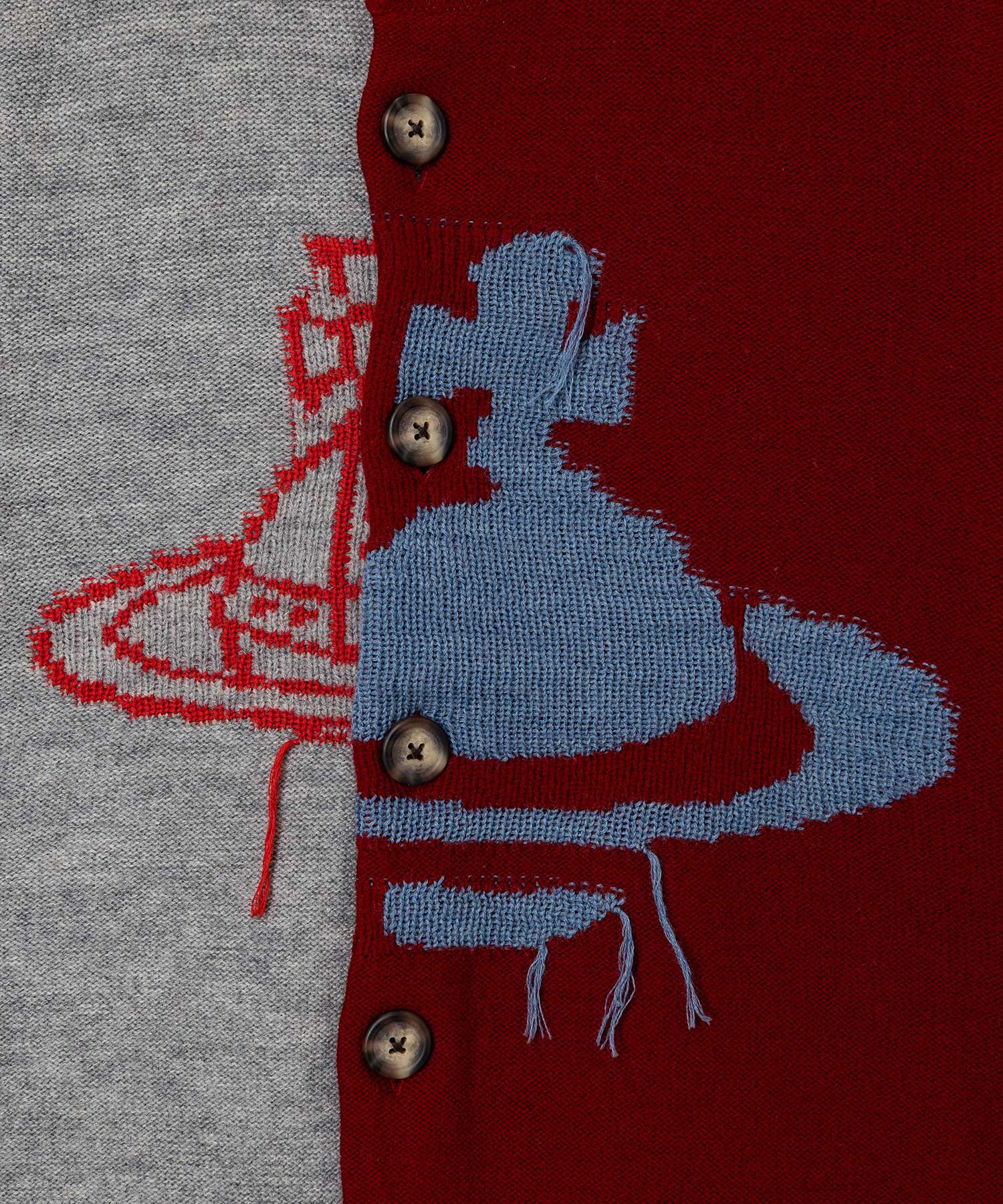 HALF & HALF クルーネックカーディガン(レッド)（レディース