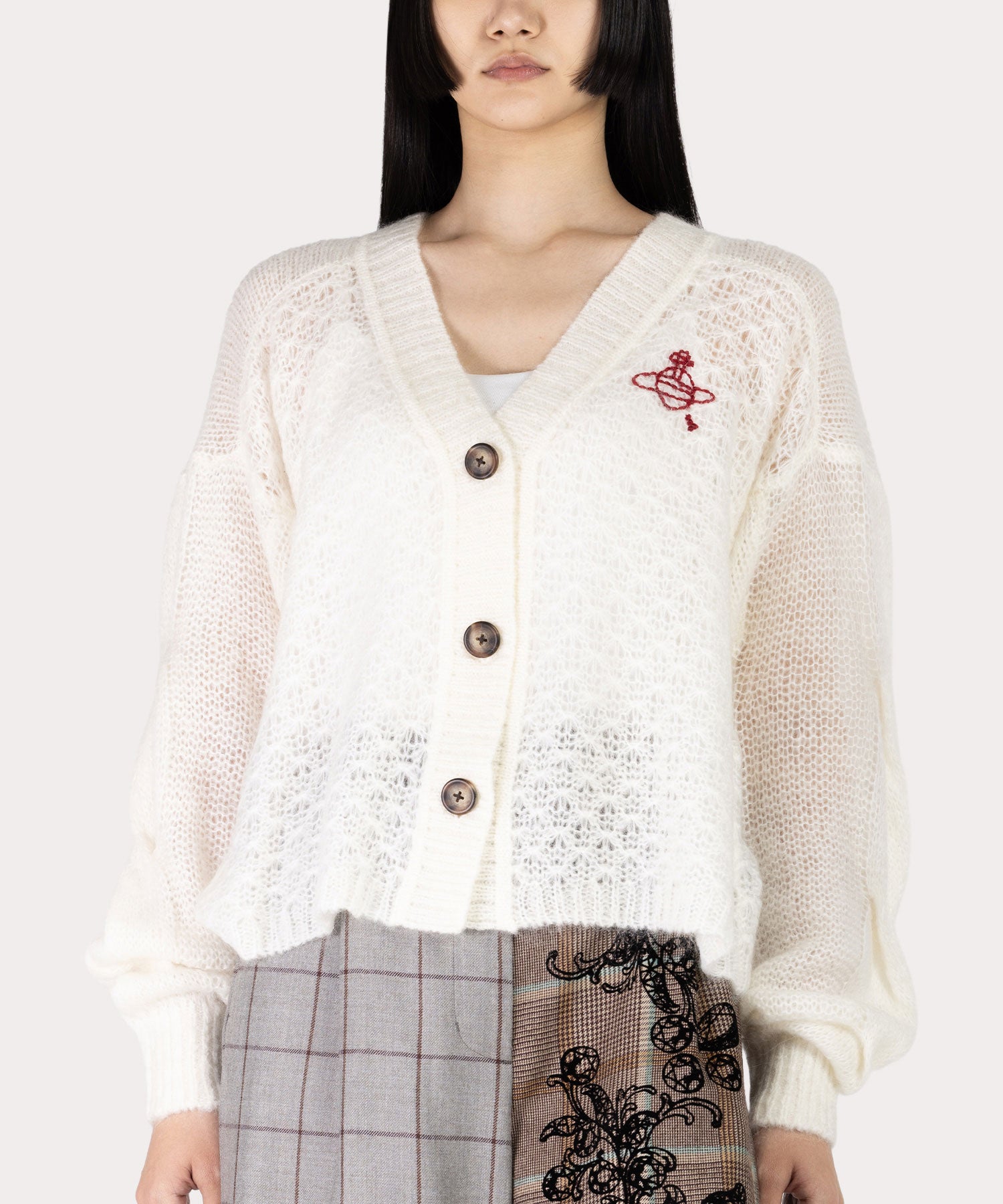 レーシーステッチ カーディガン(ホワイト)（レディース）（1612152032