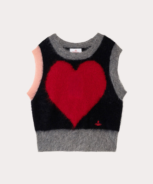 ハートインターシャ ニットベスト(ブラック)（レディース