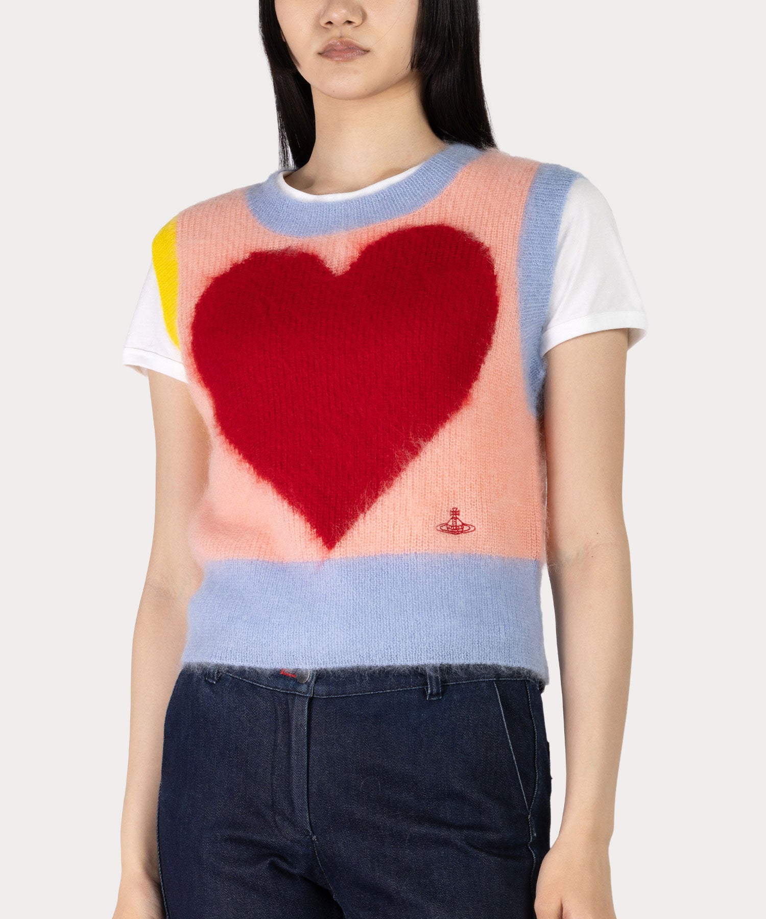 ハートインターシャ ニットベスト(ピンク)（レディース）（1612152033