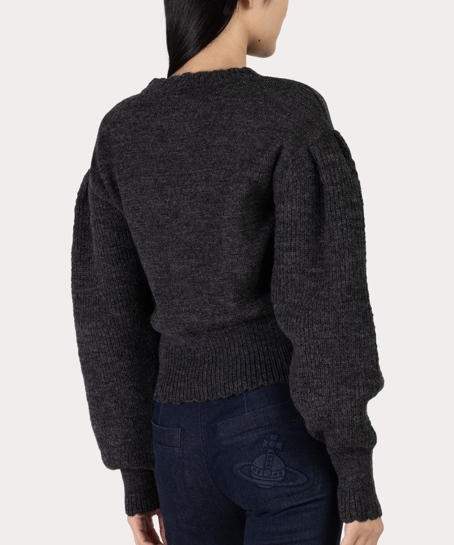 リボンインターシャ ニット(グレー)（レディース）（1612152035