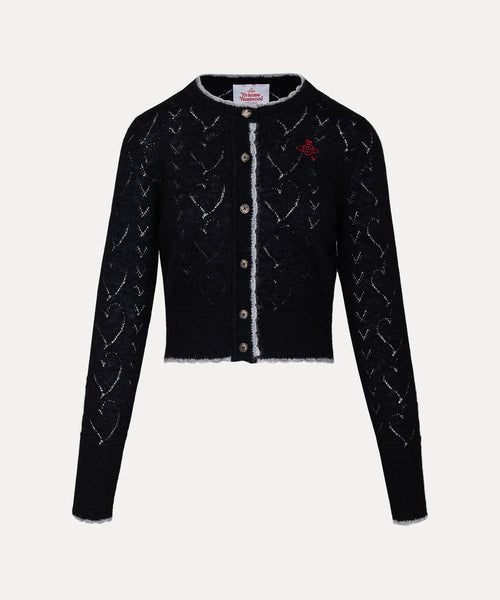 ハートニット クルーネックカーディガン(ブラック)（レディース