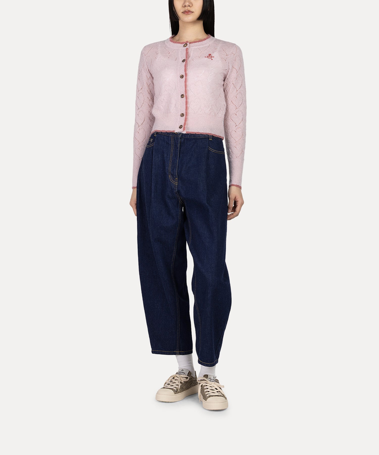 ハートニット クルーネックカーディガン(ピンク)（レディース