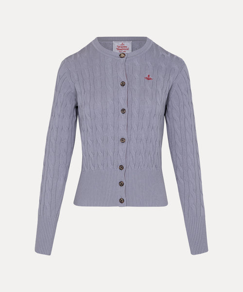 ケーブル クルーネックカーディガン(ライトグレー)（レディース