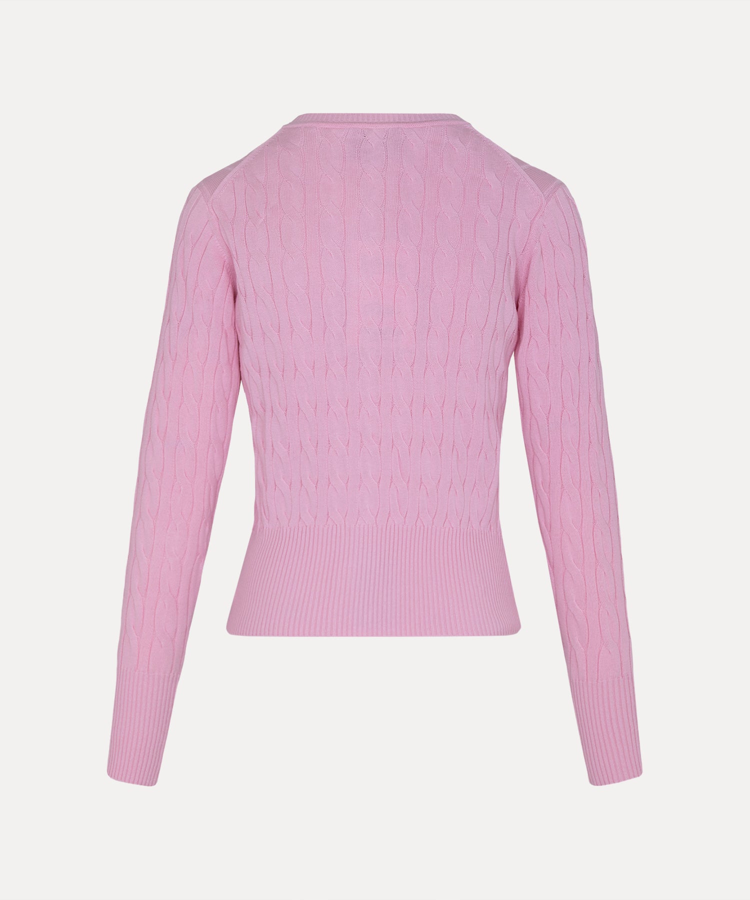 ケーブル クルーネックカーディガン(ピンク)（レディース