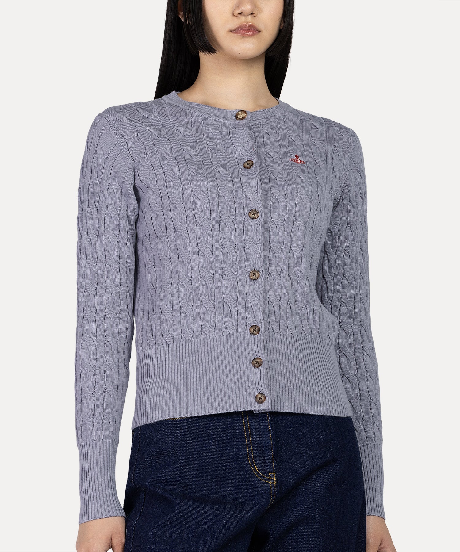 ヴィヴィアンウエストウッド ビッグオーブ柄 カーディガン グレー クルーネック ヴィヴィアンウエストウッド ビッグオーブ柄 カーディガン グレー