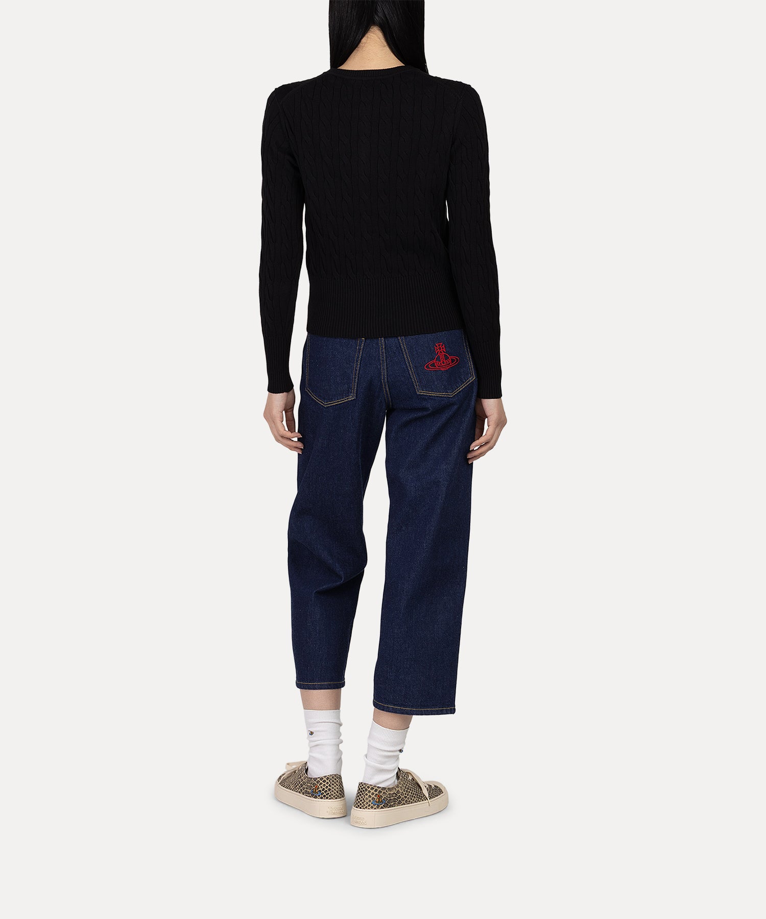 ケーブル クルーネックカーディガン(ブラック)（レディース