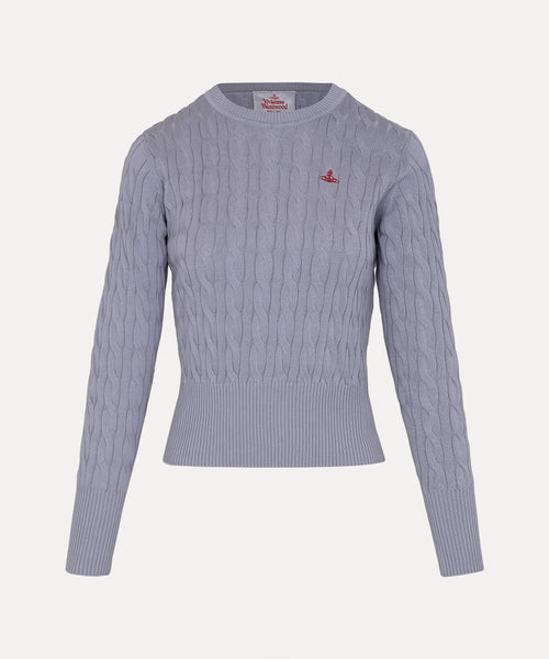 ケーブル クルーネックトップ(ライトグレー)（レディース