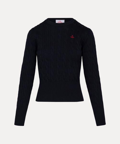 ケーブル クルーネックトップ(ブラック)（レディース）（1612161004