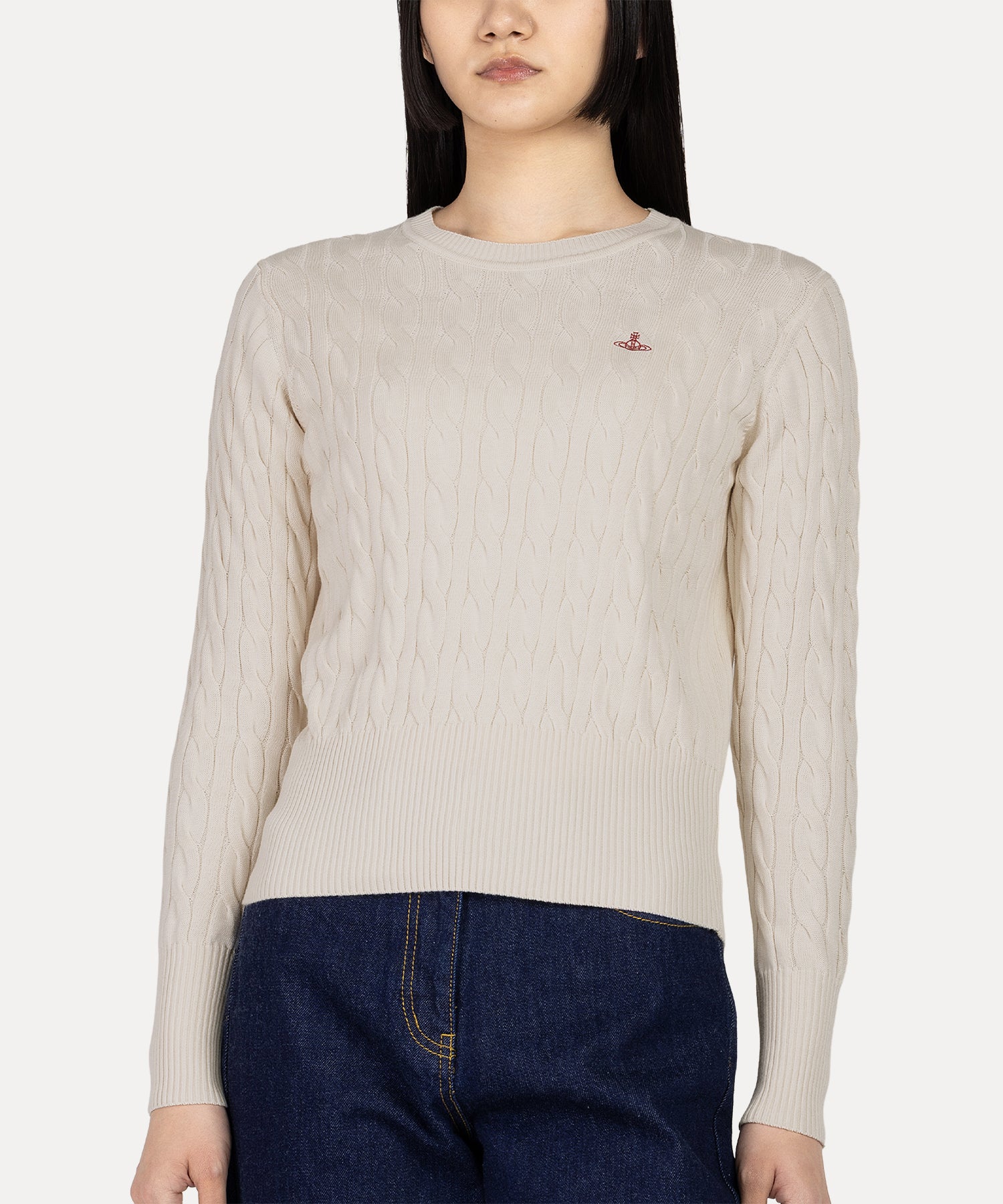 ケーブル クルーネックトップ(オフホワイト)（レディース