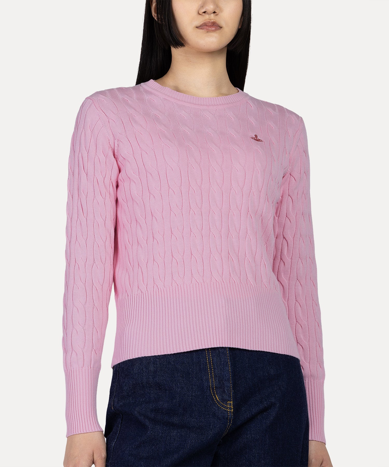 ケーブル クルーネックトップ(ピンク)（レディース）（1612161004