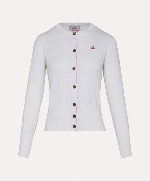 ベーシック クルーネックカーディガン(ホワイト)（レディース