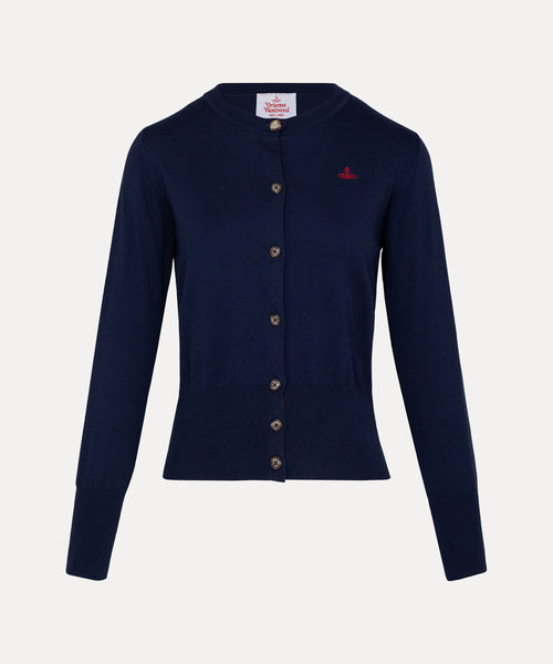 ベーシック クルーネックカーディガン(ブルー)（レディース