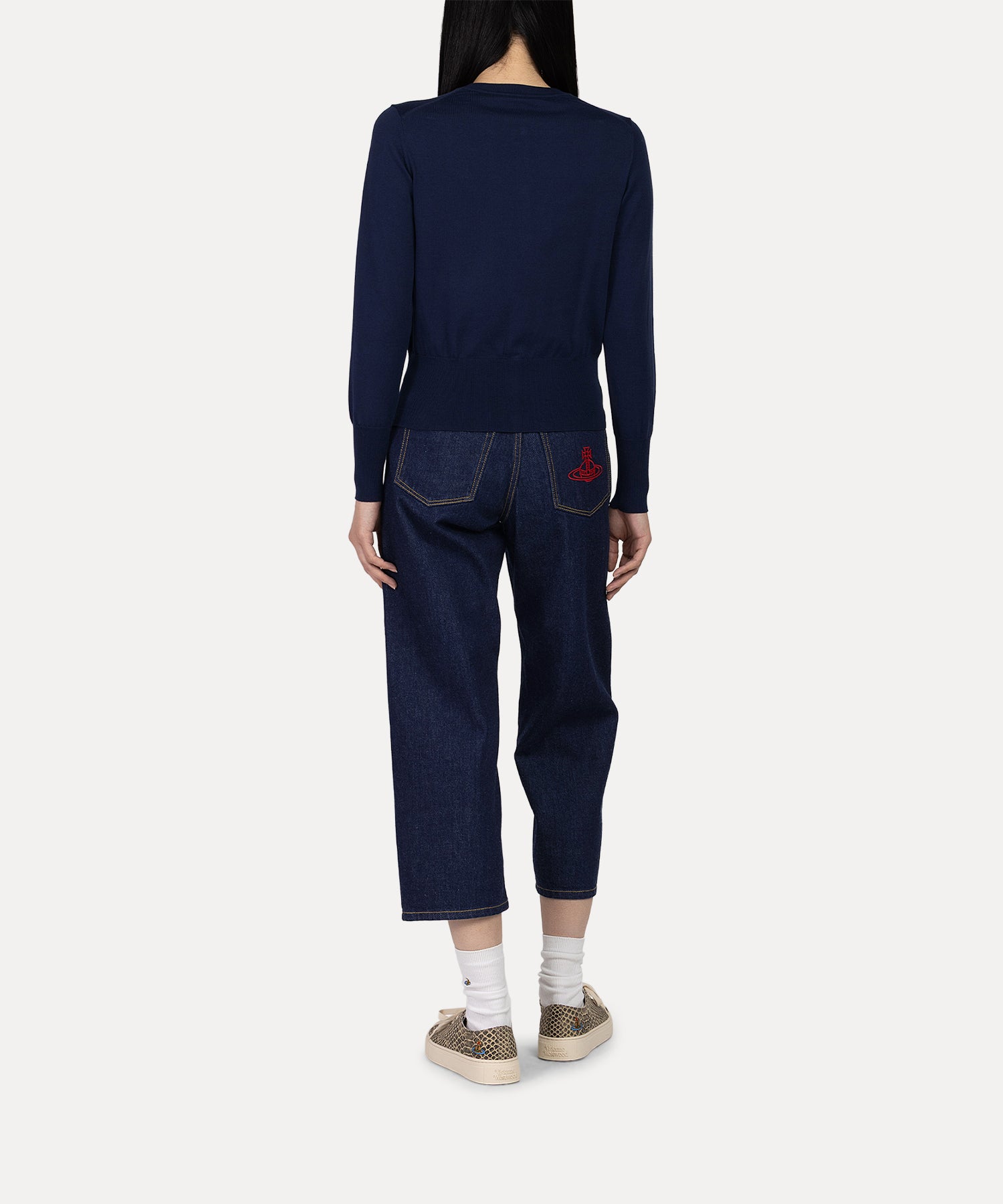 ベーシック クルーネックカーディガン(ブルー)（レディース