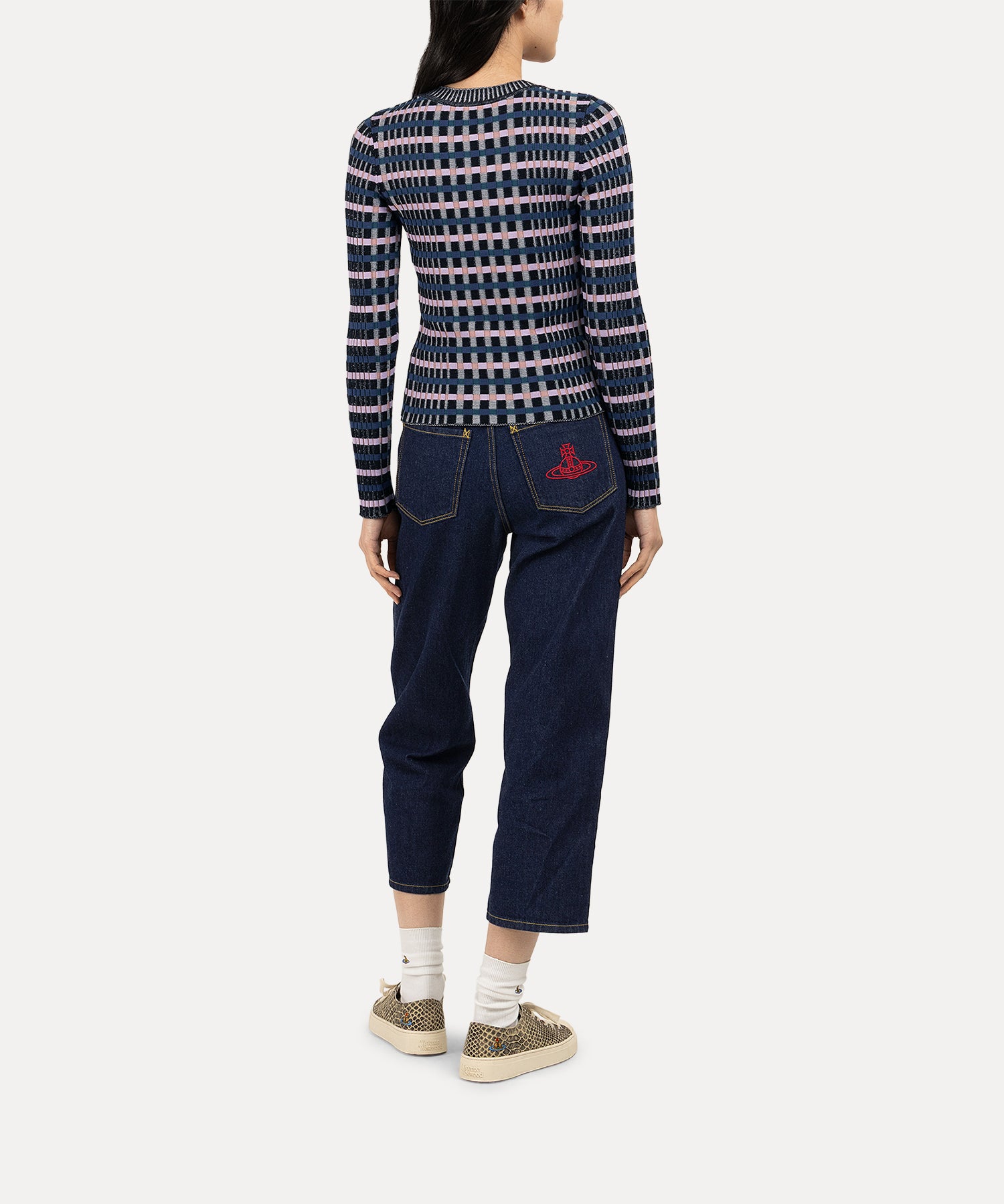 マルチカラーリブニット プルオーバー(ブラック系)（レディース