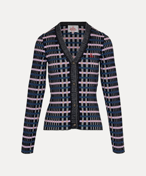 マルチカラーリブニット Vネックカーディガン(ブラック系)（レディース