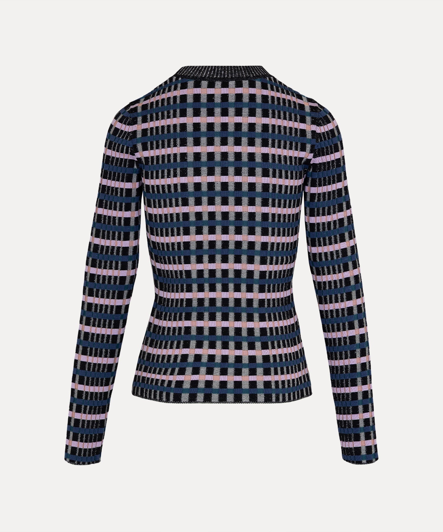 マルチカラーリブニット Vネックカーディガン(ブラック系)（レディース