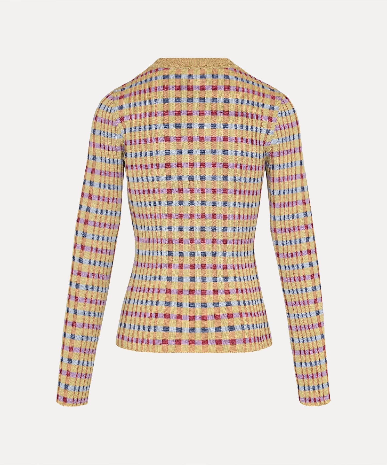 マルチカラーリブニット Vネックカーディガン(イエロー系)（レディース