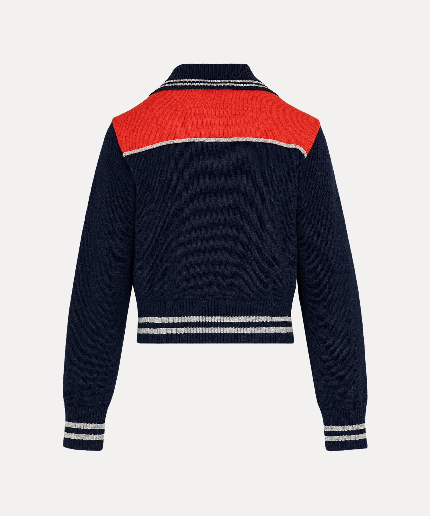 コットンニット パネルカラー トップ(ネイビー)（レディース