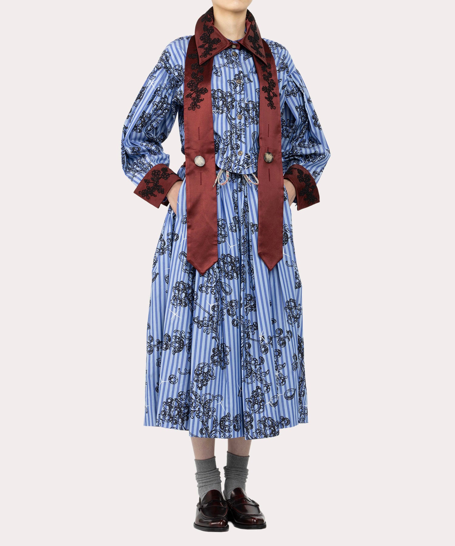 MANNOR WALLPAPER ベルト付きスカート(ブルー系)（レディース