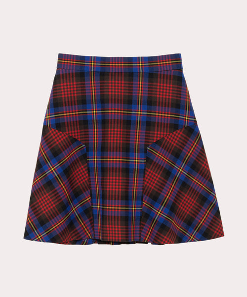 TARTAN CHECK バックプリーツミニスカート(ブルー)（レディース