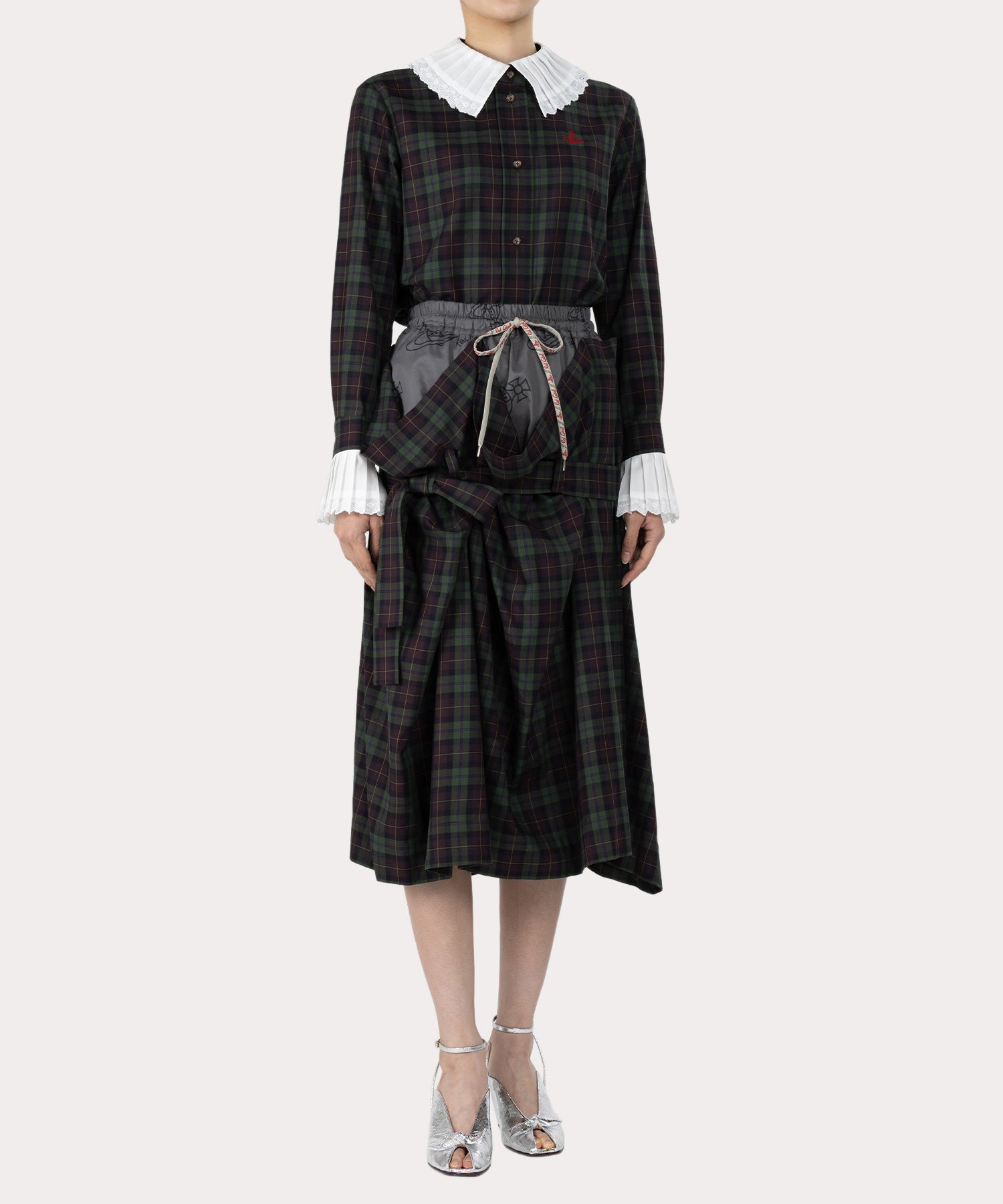 コットンビエラチェック スカート(グリーン)（レディース