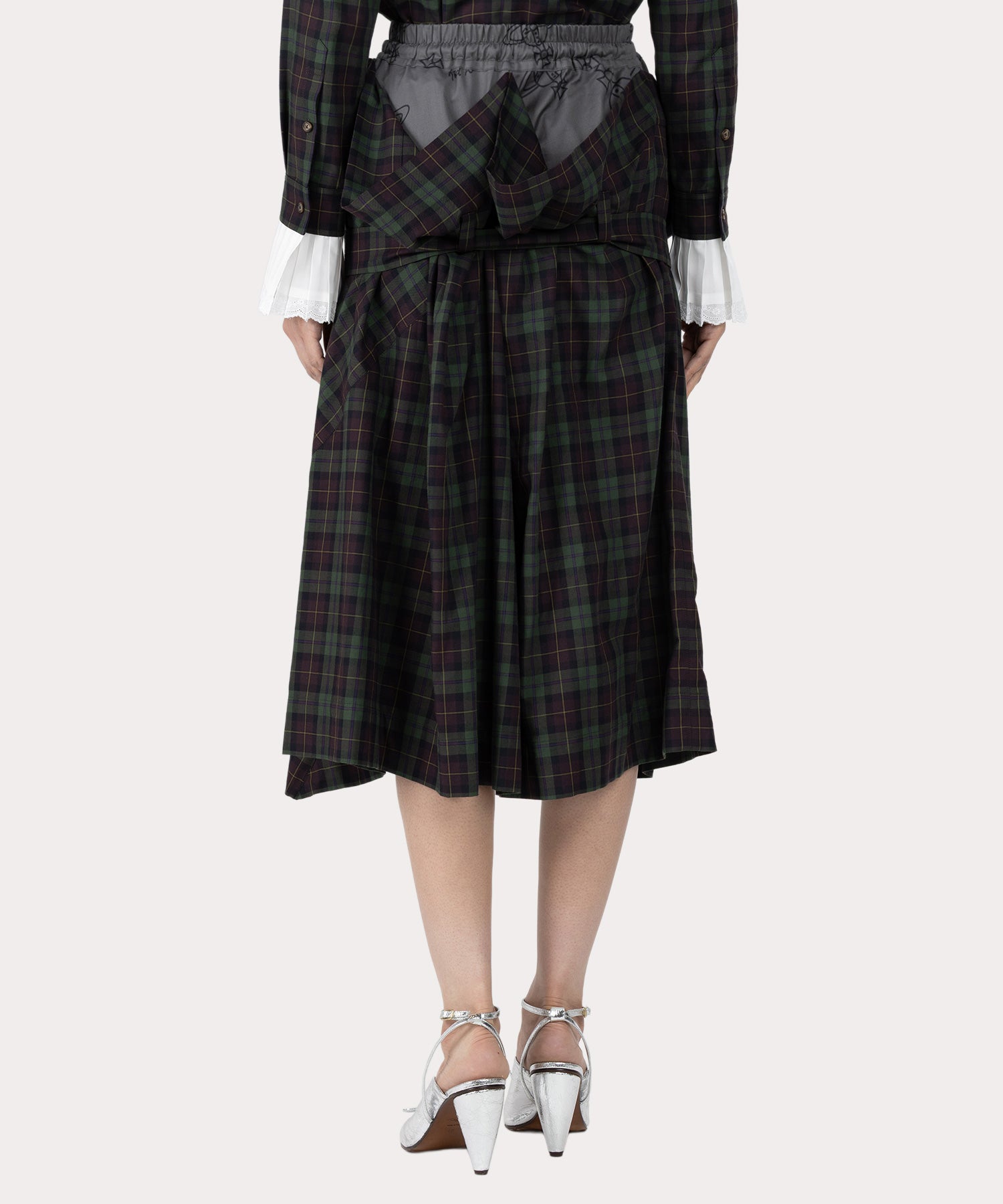 コットンビエラチェック スカート(グリーン)（レディース