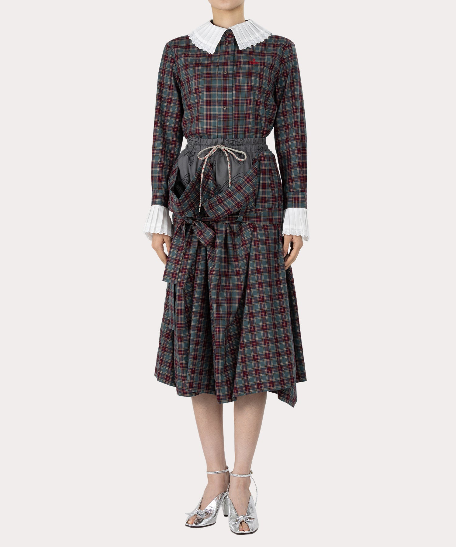 コットンビエラチェック スカート(ブルー系)（レディース