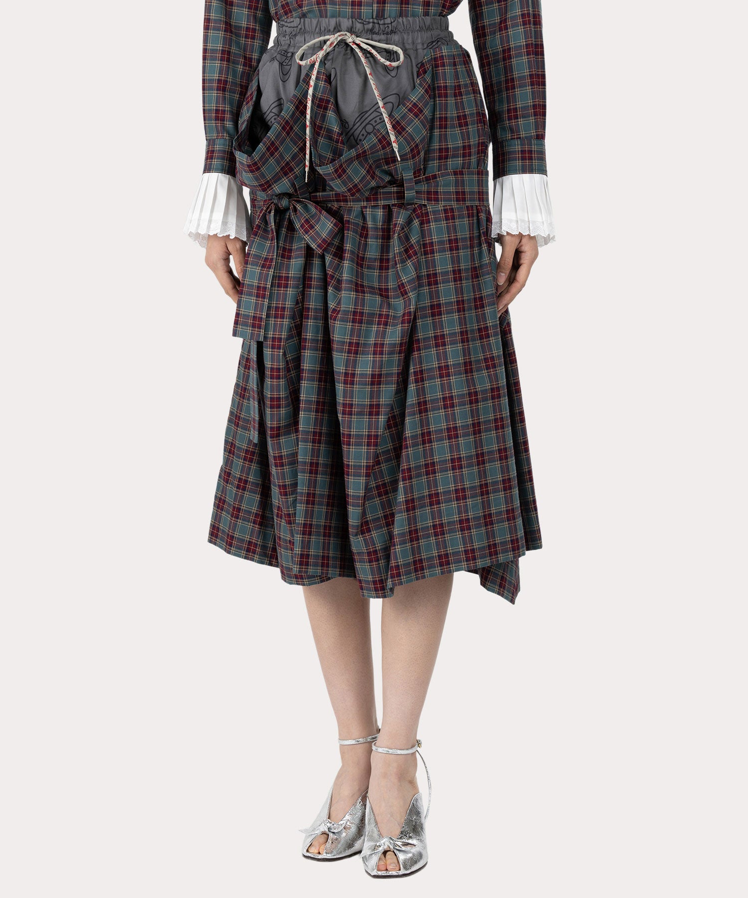 コットンビエラチェック スカート(ブルー系)（レディース