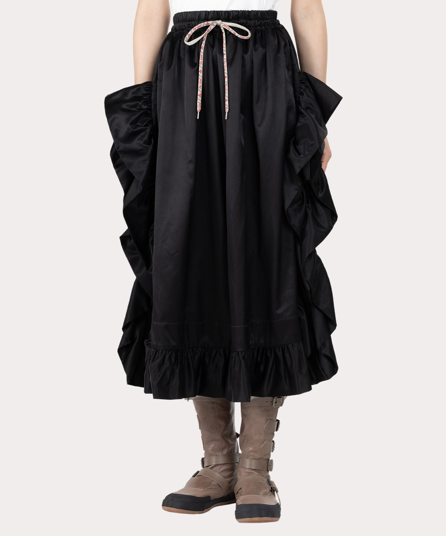 ギャザーフリル ロングスカート(ブラック系)（レディース