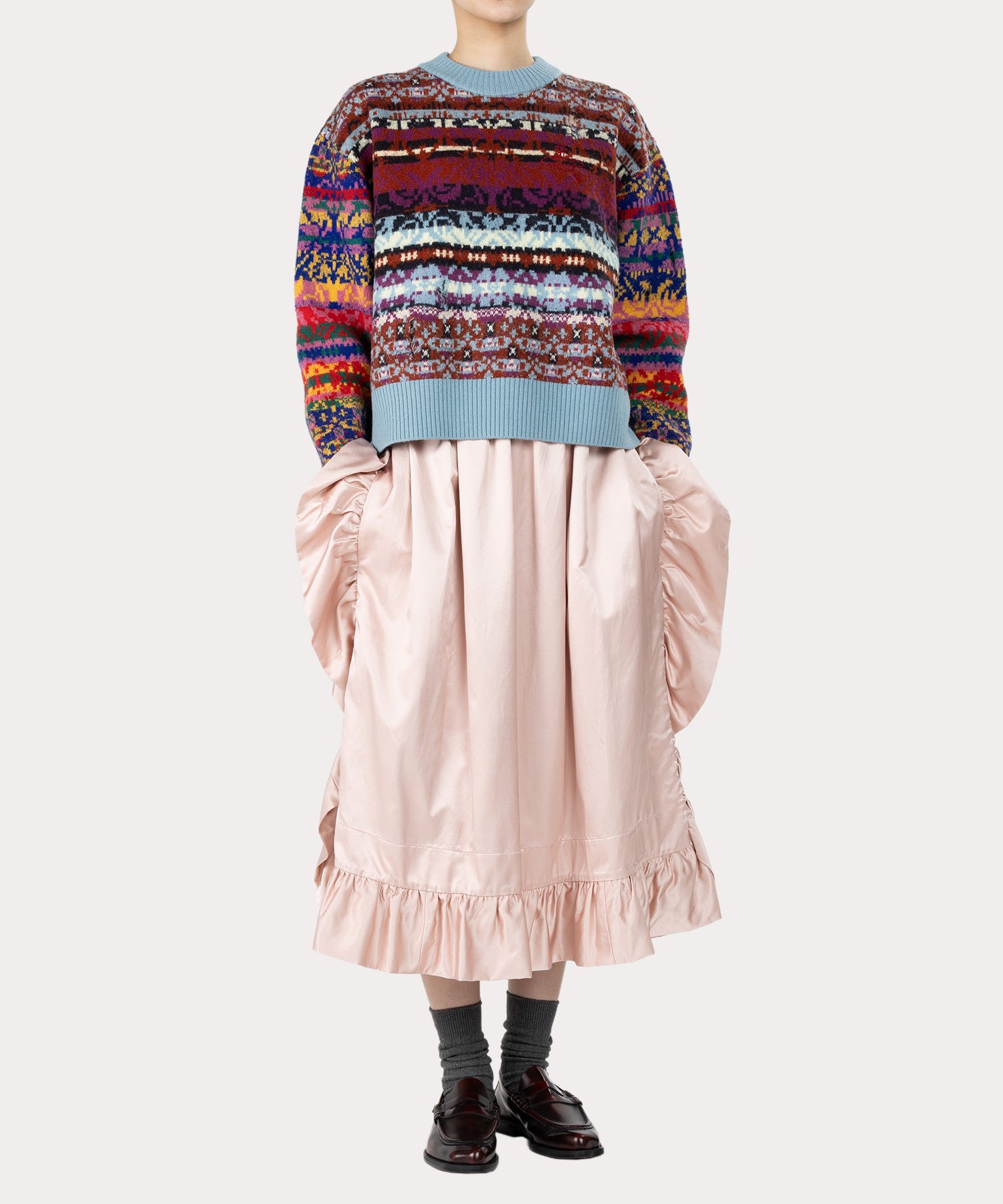 ギャザーフリル ロングスカート(ピンク系)（レディース