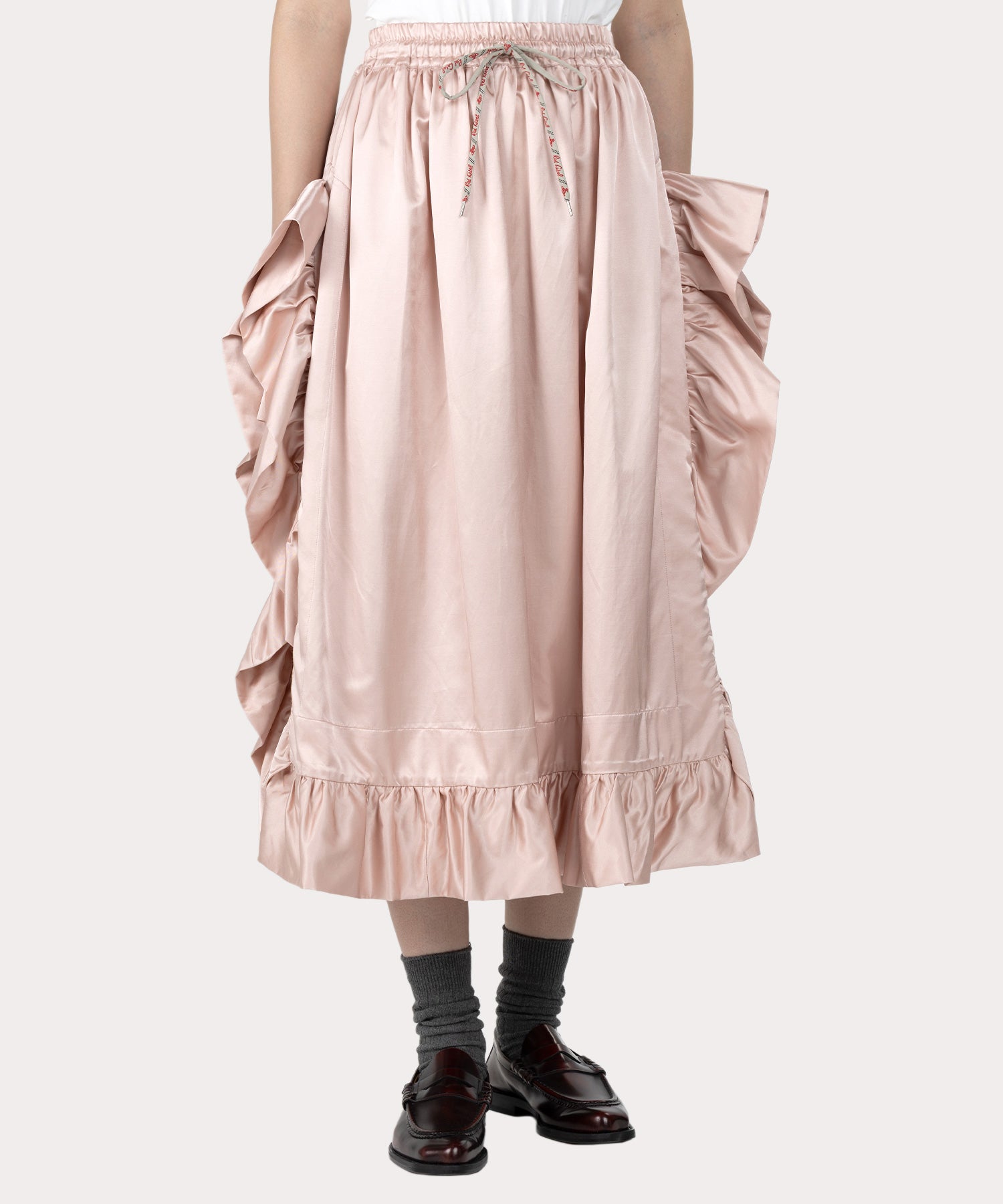 ギャザーフリル ロングスカート(ピンク系)（レディース