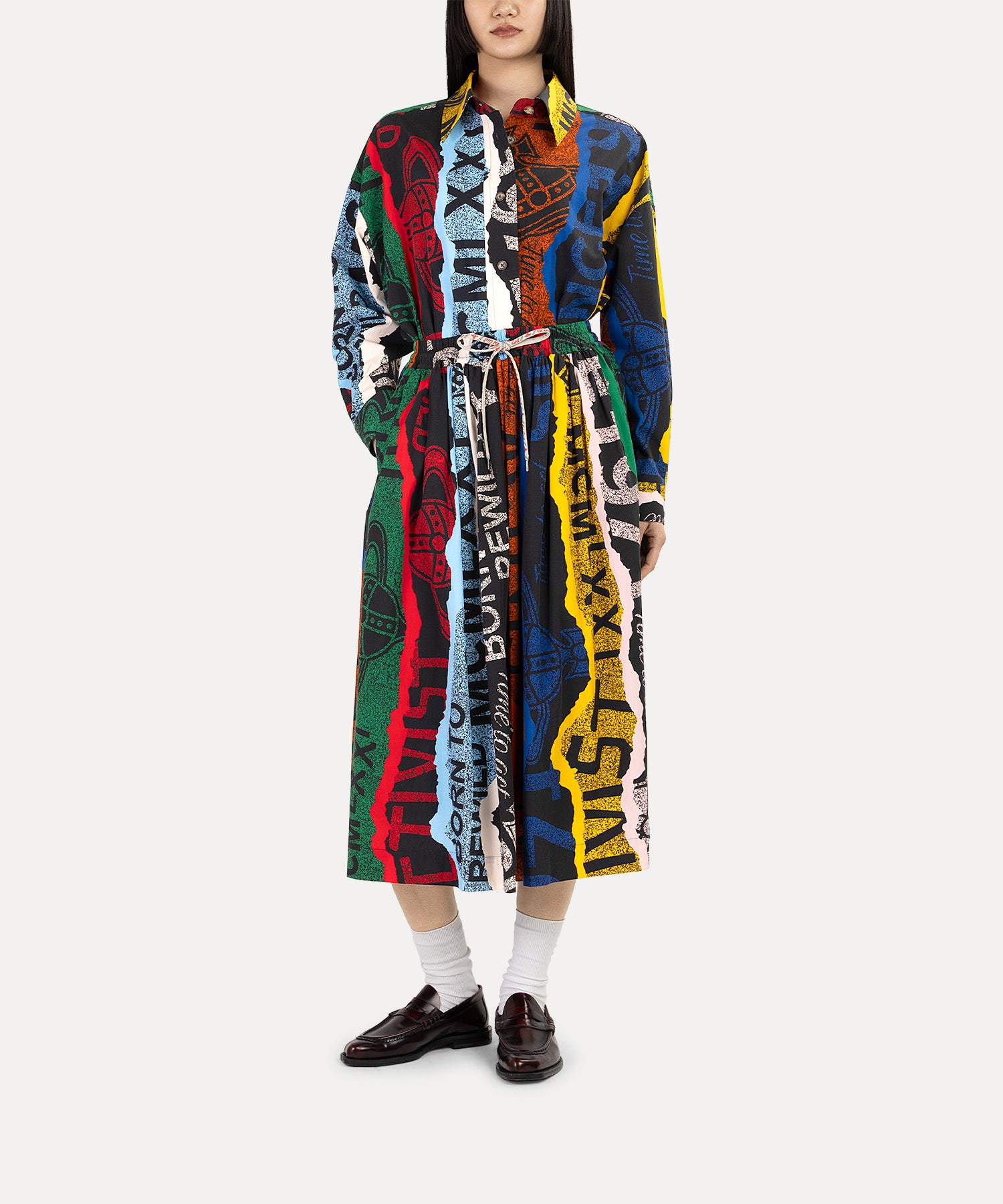 TOWEL BLACK PRINT ギャザースカート(ブラック)（レディース