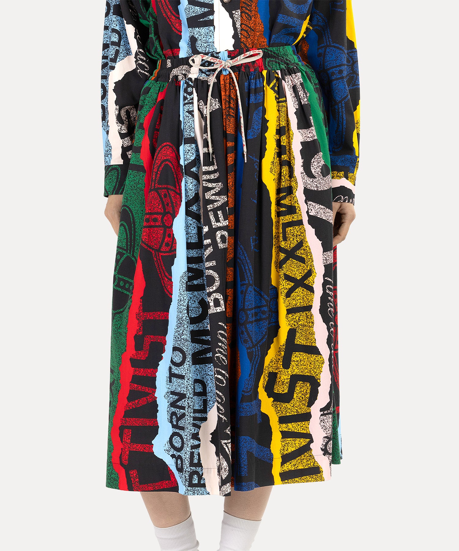 TOWEL BLACK PRINT ギャザースカート(ブラック)（レディース