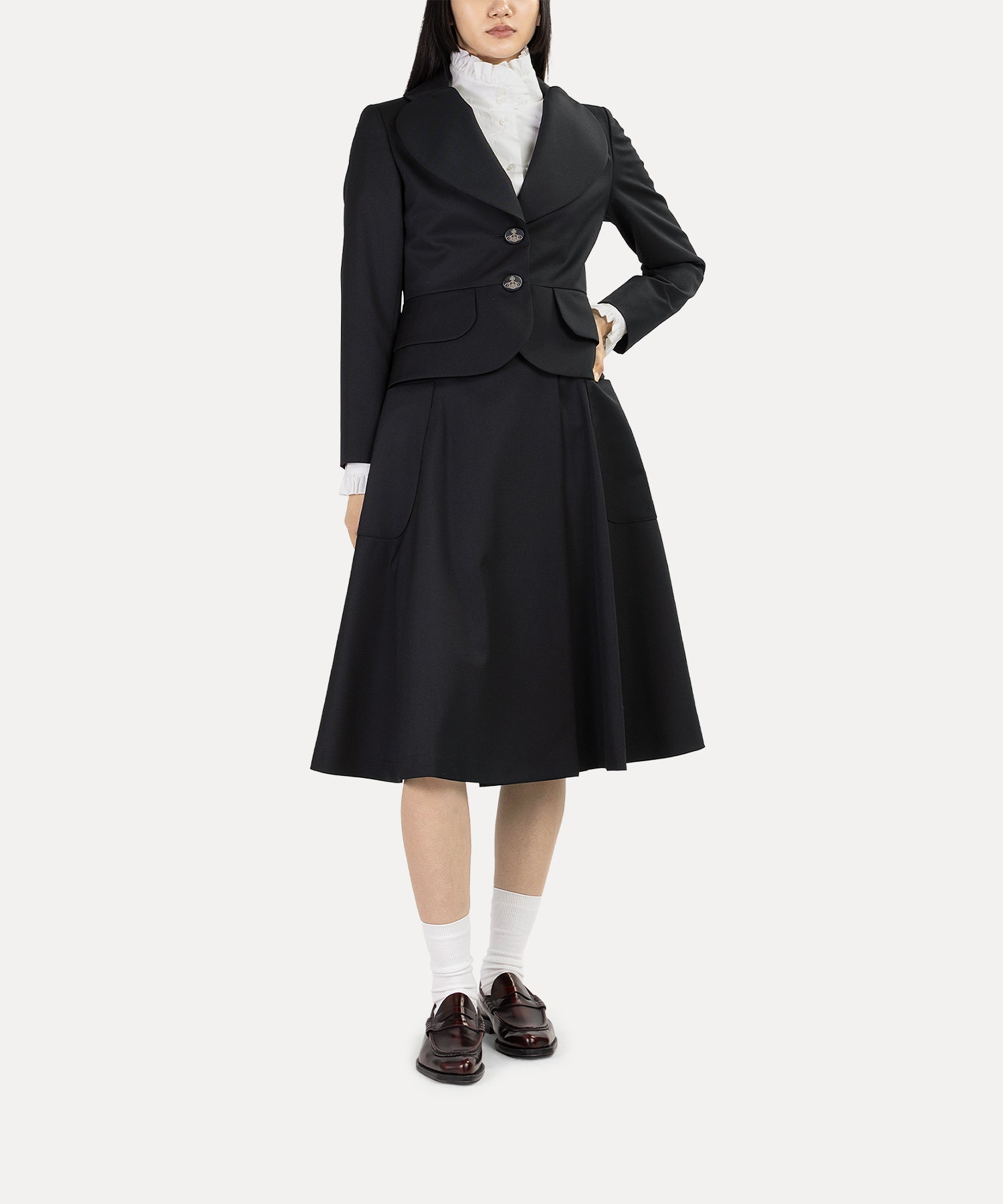 ウールギャバ ライディングスカート(ブラック)（レディース