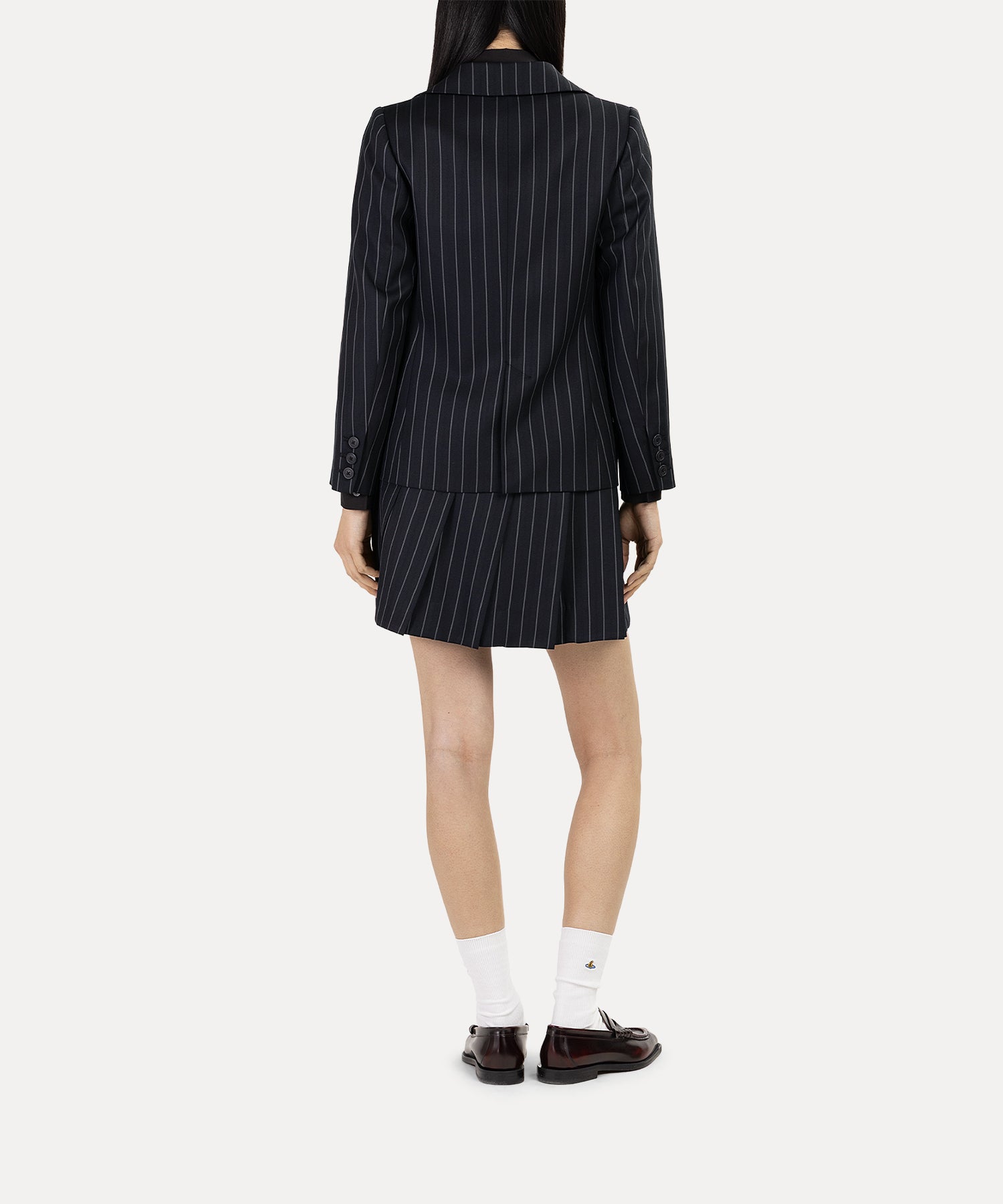 ウールギャバ バックプリーツミニスカート(ブラック)（レディース