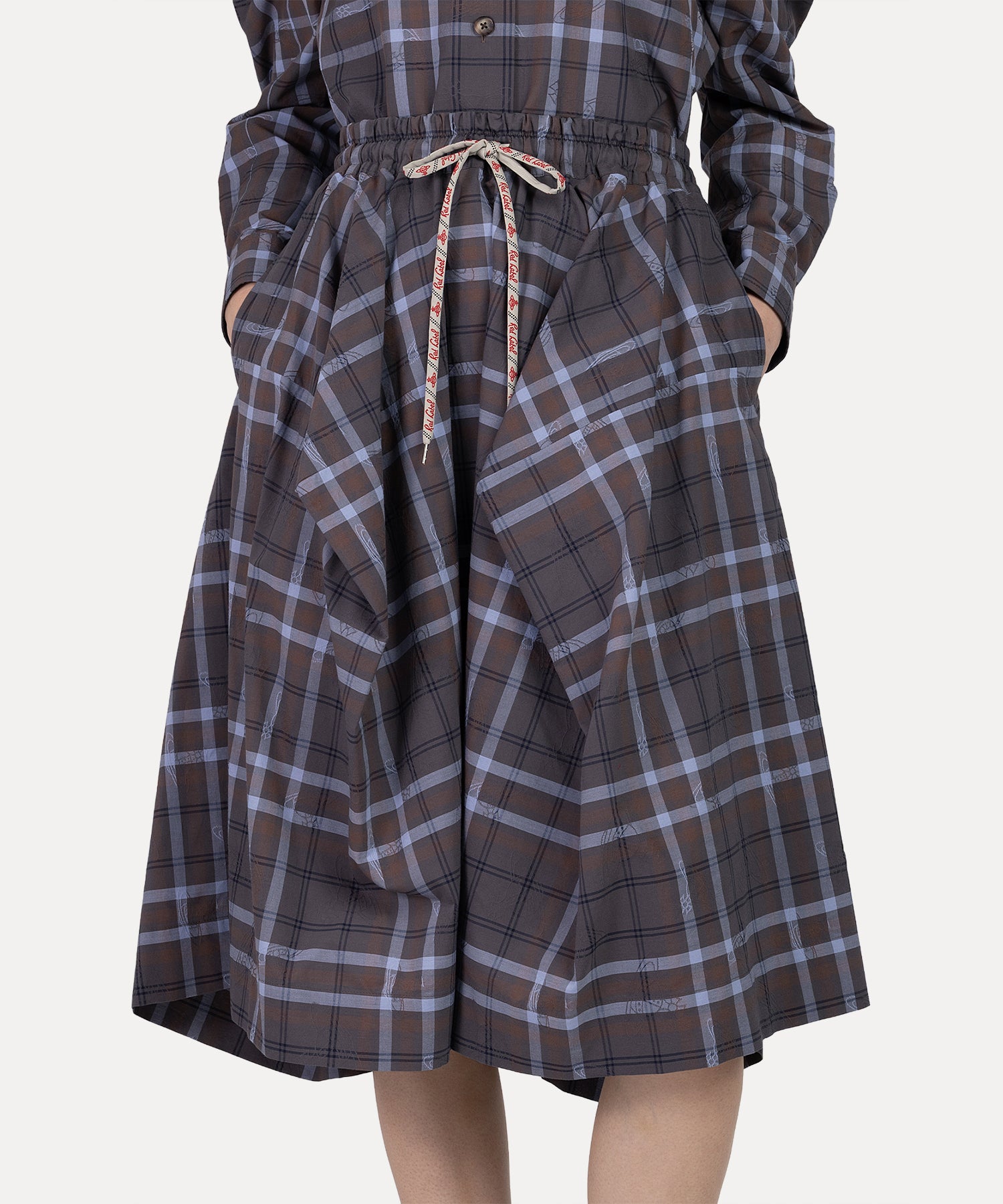 タータンチェック レクタングルスカート(グレー系)（レディース