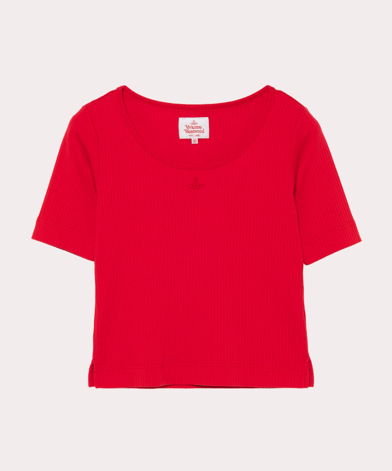針抜きフライス ラウンドカラーTシャツ(レッド)（レディース
